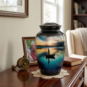 Serene Fishing Scene Urn - Large Adult Ashes <b>Memorial</b> Container - Product Image 6