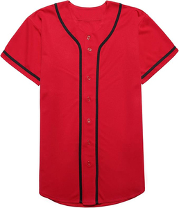 Maillot de baseball rouge imprimé à manches courtes unisexe avec boutons sur le devant, couleur unie, respirant, en polyester, personnalisable avec le nom de l'équipe, pour adultes, sport - Product Image 3