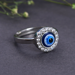 Sterling Silver Adjustable Evil Eye <b>Ring</b> with CZ Accents for Women Stone for Women Adjustable Women's Engagement <b>Ring</b> Minimalist - Product Image 2