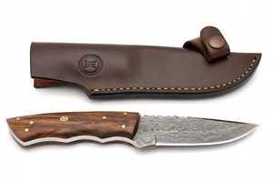 Cuchillo de hoja fija para exteriores de acero de Damasco, hecho a mano y personalizado, con mango de palisandro, diseño Cross-Draw, de Iron Crown Forge, OEM - Product Image 3