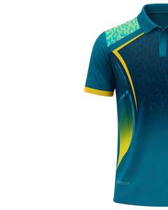 เสื้อโปโลผู้ชายสีเขียวอมฟ้าและเหลือง แขนสั้น ลายกราฟิก ชุดกีฬา ระบายอากาศได้ดี โพลีเอสเตอร์ เสื้อยืดลำลองสำหรับฝึกซ้อมและตีกอล์ฟ - Product Image 3