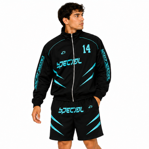 Ensemble veste coupe-vent et short pour homme de qualité supérieure avec logo cyan personnalisé, short en nylon pour homme, coupe-vent d'été, sweats à capuche USA - Product Image 1