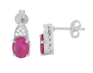 Pendientes de Plata de Ley 925 de Primera Calidad, Chapados en Rodio, con Gema Fucsia, con un Brillante Grupo de Circonitas Cúbicas y un Elegante Estilo de Gota - Product Image 3