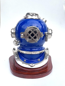 Casque de plongée bleu vintage, sculpture décorative, casque de plongeur nautique des grands fonds avec décoration argentée pour la maison, le bureau, le bar, la décoration nautique - Product Image 5