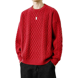 เสื้อสเวตเตอร์คอกลมถักลายเคเบิ้ลสำหรับผู้ชาย สีน้ำตาลล้วน แขนยาว ผลิตจากอะคริลิก 100% ป้องกันการเป็นขุย เหมาะสำหรับใส่ในฤดูหนาว - Product Image 5
