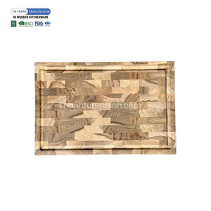 เขียงไม้ธรรมชาติทรงสี่เหลี่ยมผืนผ้าลายทางพร้อมรูจับ - Product Image 5
