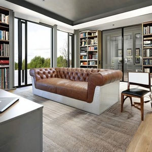 Modern Genuine Leather Chesterfield Convertible Cooling Slipcovered Sectional <b>Sofa</b> Set <b>Storage</b> for Living Room Home Office - Product Image 1