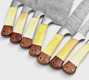 Ensemble de couteaux de cuisine en acier Damas, 7 pièces, manche en bois, lame droite, couteaux de chef professionnels - Product Image 2