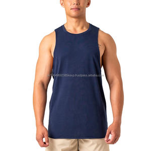 Débardeur de sport respirant de qualité supérieure, col rond, ourlet incurvé, uni, logo imprimé, coton élasthanne, pour homme - Product Image 1