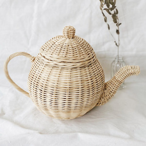 Juguetes educativos preescolares hechos a mano, juego de té de ratán natural, juguete para niños, juego de simulación, más vendidos. - Product Image 5