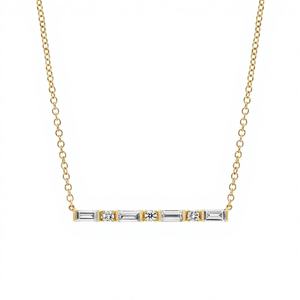 Collar de Barra de Diamantes con Diamantes Redondos y Baguette Cultivados en Laboratorio en Oro Amarillo de 14K – Collar de Joyería Fina Minimalista - Product Image 1