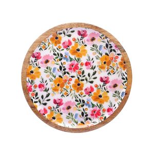 ถาดเสิร์ฟขนมและอาหารค่ำทรงกลมลายดอกไม้ ทำจากไม้มะม่วง ดีไซน์สวยงาม ราคาดีที่สุดและถูกที่สุดสำหรับใช้ในบ้าน - Product Image 1