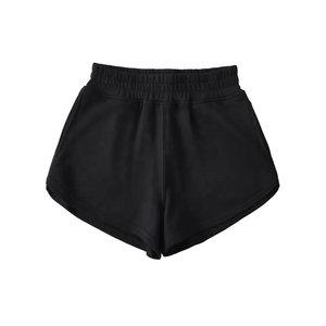Shorts en tricot taille haute pour femmes, couleur unie, taille élastique, coupe régulière, décontracté, respirant, tissu en spandex et polyester - Product Image 2
