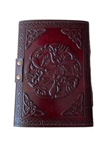 Vintage Journal for Writing <b>Leather</b> <b>Book</b> of Spells Prop Brown Celtic Wiccan Handmade Emboss Deckle Art Paper Diary <b>Bound</b> Planner - Product Image 3