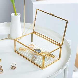 Boîte de rangement en métal et verre avec cadre en métal doré pour organiser les bijoux - Product Image 3