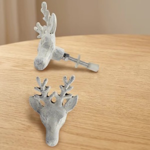 White Ceramic Reindeer Head Cabinet Knob Industrial Design Eco-Friendly Shape Easy Installation for Home Office Furniture Handle - Product Image 1