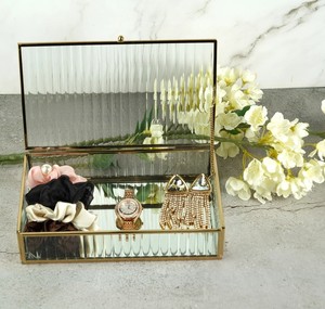 Antique Style Gold Metal Frame <b>Glass</b> <b>Jewelry</b> <b>Box</b> Elegant Trinket Storage Organizer Transparent Keepsake Display Case for Home - Product Image 1