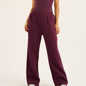 Pantalon de jogging décontracté bordeaux pour femme, coupe large, taille élastique, style pull-over - Product Image 2