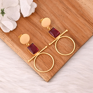 Handmade <b>Red</b> Hydro Gemstone Brass <b>Drop</b> <b>Earrings</b> Gold Plated Fashion Jewelry for Women - Product Image 3