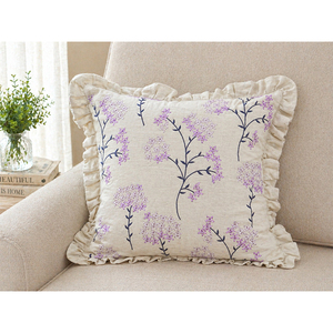 Luxury Square Floral Embroidery Linen Throw Pillow Cover <b>with</b> Decorative Ruffle Edge for Home & Hotel Use - Product Image 3