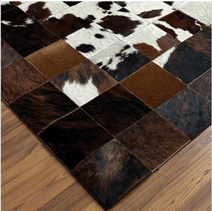 Alfombras Cuadradas de Cuero Vacuno con Diseño de Patchwork, Alfombras de Cuero Natural Hechas a Mano para Decoración de Sala de Estar, Venta al Por Mayor, OEM, ODM - Product Image 4