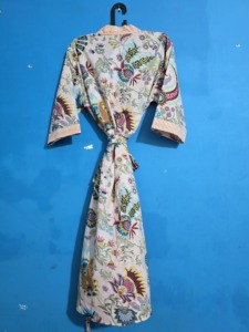 Robe Kimono Florale en Coton Faite à la Main, Col en V, Respirante, pour l'Été, Peignoir de Nuit, Robe de Préparation pour Demoiselle d'Honneur, Plage et Vacances - Product Image 3