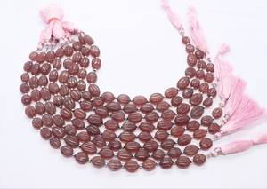Perles ovales sculptées à la main en quartz fraise rose naturel 9x13 MM, perles de pierres précieuses en quartz fraise, 9 pouces, fraise sculptée - Product Image 2