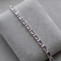 Bracelet en améthyste violette, argent sterling 925 massif, élégant, style tennis, bijou de luxe, cadeau idéal pour les soirées.