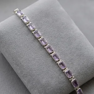 Purple Amethyst Bracelet Solid 925 Sterling Silver Elegant Bling Party Wear Gemstone Tennis Style Bracelet Luxury Jewelry Gift - Product Image 5