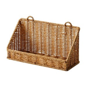 Woven Rattan Wall Hanging <b>Basket</b> Rectangular Storage Bin <b>Plastic</b> Organizer Rack for Bathroom Home Decor - Product Image 1