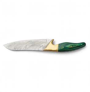 Handmade Damascus Steel Chef Knife Green Wood Handle Brass Bolster Kitchen Slicing Knife - Product Image 3