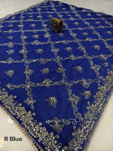 Lehenga Dupatta Tradicional de 2.4 Metros con Borde de Trabajo de Hilo Vintage y Bordado Pesado con Lentejuelas Arcoíris - Product Image 3