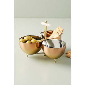 Ensemble de 3 bols de service en métal au design élégant en forme de feuille pour la maison, les hôtels, les fêtes, les fruits secs, les dattes, les noix, centre de table - Product Image 1