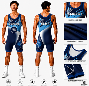 SINGLET DE LUTTE POUR HOMMES SINEWY, IMPRIMÉ PAR TRANSFERT THERMIQUE, EN SPANDEX ET POLYESTER, Ajusté, RESPIRANT, LÉGER, DURABLE, POUR L'ENTRAINEMENT - Product Image 1