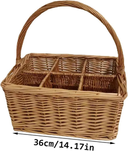 Panier en saule robuste avec poignée pour transporter des bouteilles de vin, des fleurs et des collations avec style, idéal pour les fêtes de jardin - Product Image 1