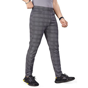 Men's Gray Plaid Casual <b>Pants</b> High Waist Elastic Closure Breathable Midweight Cotton Polyester Fabric Side Pockets Autumn Style - Product Image 4