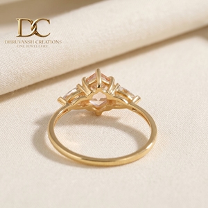 Anillo de Boda Elegante de Diseño con Diamante Cultivado en Laboratorio y Zafiro Padparadscha Cultivado en Laboratorio, Certificado por IGI, Oro Sólido de 14 Quilates, Joyería de Lujo para Mujer - Product Image 4