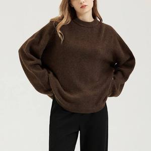 Pull en maille oversize marron chocolat pour femme, à épaules tombantes, manches longues, décontracté, doux et confortable, en mélange de coton - Product Image 1