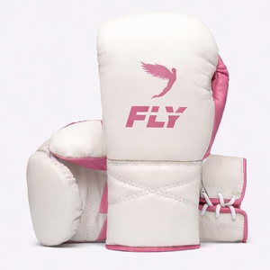 Ensemble de gants de boxe professionnels en cuir véritable pour l'entraînement et le sparring, à lacets et fermeture auto-agrippante, légers, rose et blanc, kit d'entraînement - Product Image 3