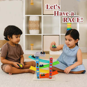 Wudly <b>Wooden</b> <b>Car</b> Ramp Racer 4-Level Continuous Motion 4 Mini <b>Cars</b> Educational Toy for Toddlers Enhances Fine Motor Skills - Product Image 1