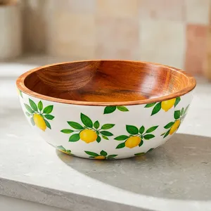 ชามไม้มะม่วงลายเลมอนสำหรับเสิร์ฟของว่าง ผลไม้ สลัด และตกแต่งโต๊ะอาหาร - Product Image 5