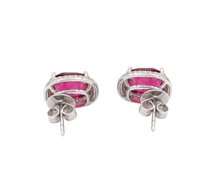 Pendientes de Oro Blanco de 18k con Turmalina Rosa Natural de 6.19ct y Halo de Diamantes, Joyas Memoria, Venta al Por Mayor - Product Image 3