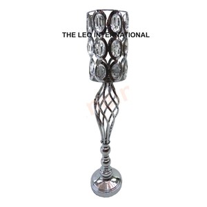 Luxury Look Aluminum Casted Silver Finishing Unique Designer <b>Crystal</b> Candle Holder Lightning Supplies in Best Price - Product Image 1