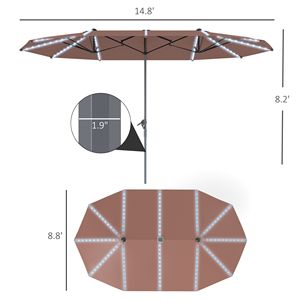 Ombrellone da Patio Extra Large 15ft a Doppia Faccia in Alluminio con Luci Solari UPF50+ e Manovella, Colore Tan, per Esterni e Palestre - Product Image 3