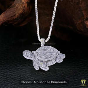 Colgante de tortuga Iced Moissanite Diamond Bling Pave Set Fine Animal Themed Aquatic Jewelry Charm High Pulido Plata esterlina - Product Image 5