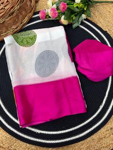 Sari Tradicional Étnico para Mujer, de Georgette Satinado con Estampado Digital, de Secado Rápido, Seis Metros, con Blusa Adjunta, En Stock - Product Image 1