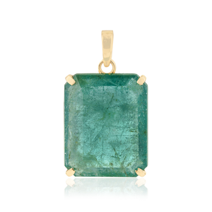 100% Precious Luxurious 15x18 mm Big Zambian <b>Emerald</b> Gemstone Statement <b>Pendant</b> Wedding Party Wear Jewelry 14K Yellow Gold - Product Image 1