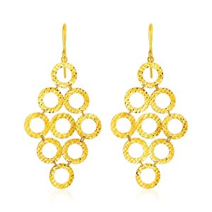 Orecchini Pendenti in Oro Giallo 14k, Design alla Moda con Motivi Circolari Aperti Texturizzati - Product Image 1