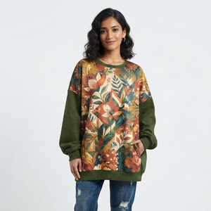 Sweat-shirt oversize pour femme, col rond, épaules tombantes, manches longues, en coton tricoté, style streetwear automne, avec poches - Product Image 6
