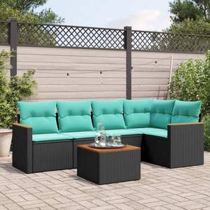 Divano da 6 pezzi in Poly Rattan nero con cuscini divani da giardino - Product Image 1